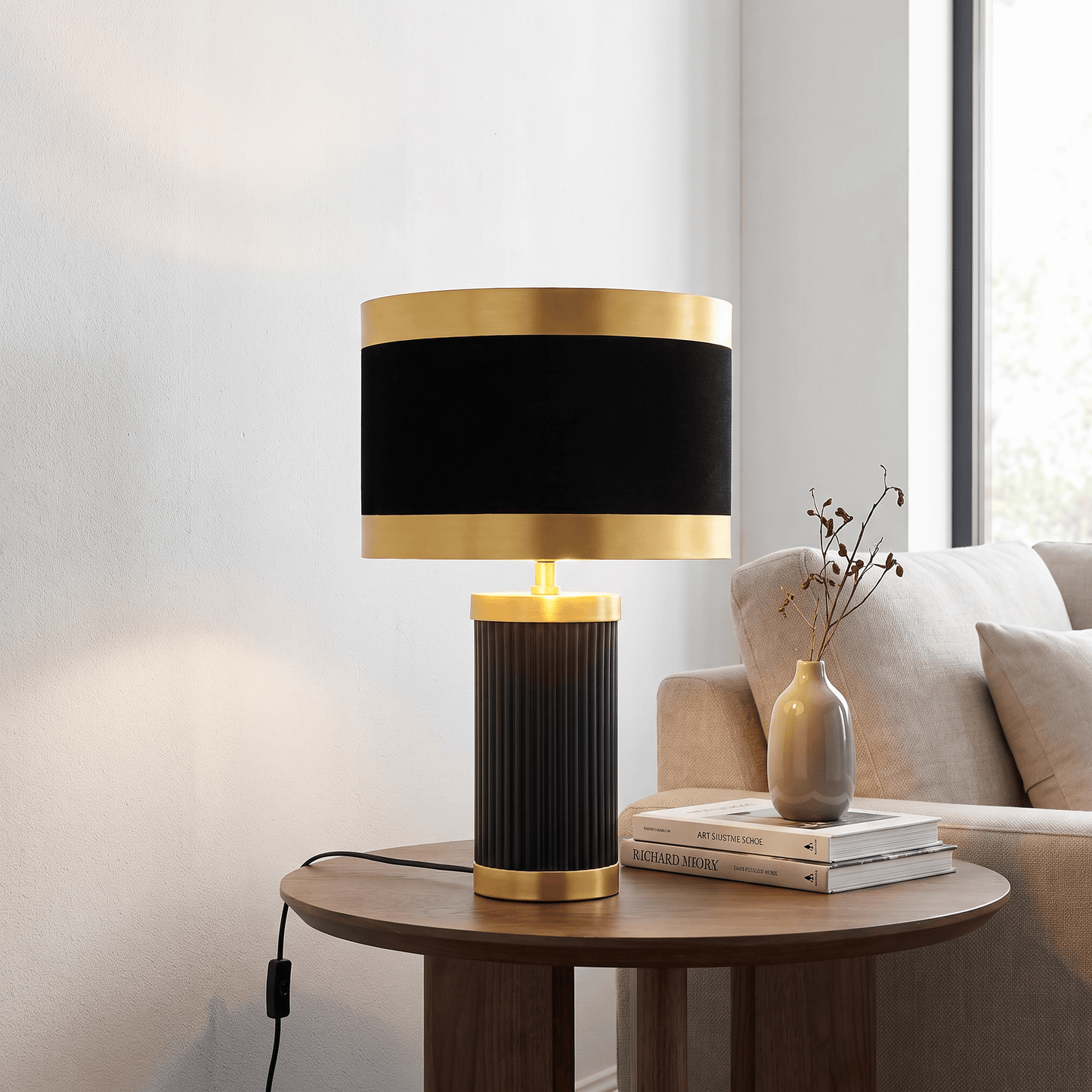 DS Black & Gold Glass Table Lamp