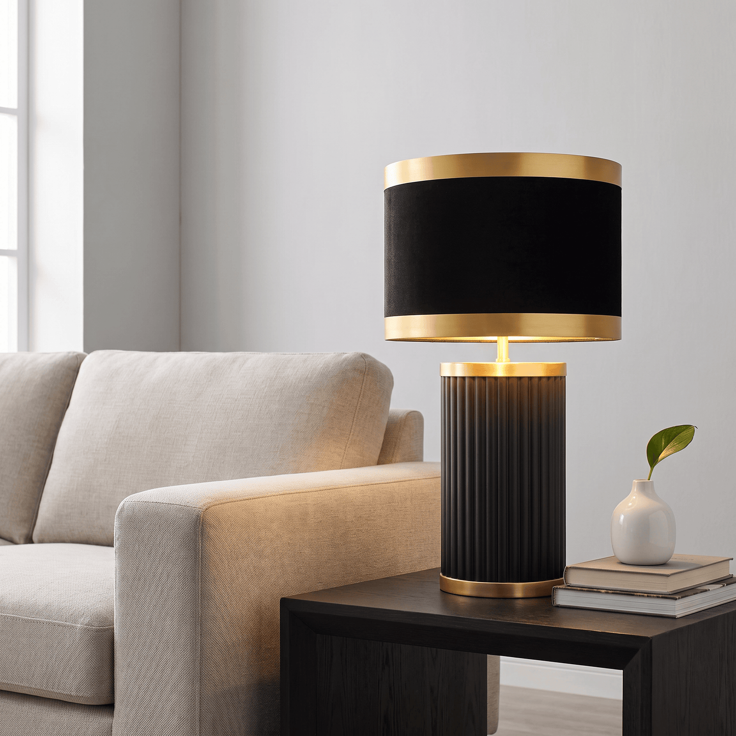 Lights  -  DS Black & Gold Glass Table Lamp  -  60485980