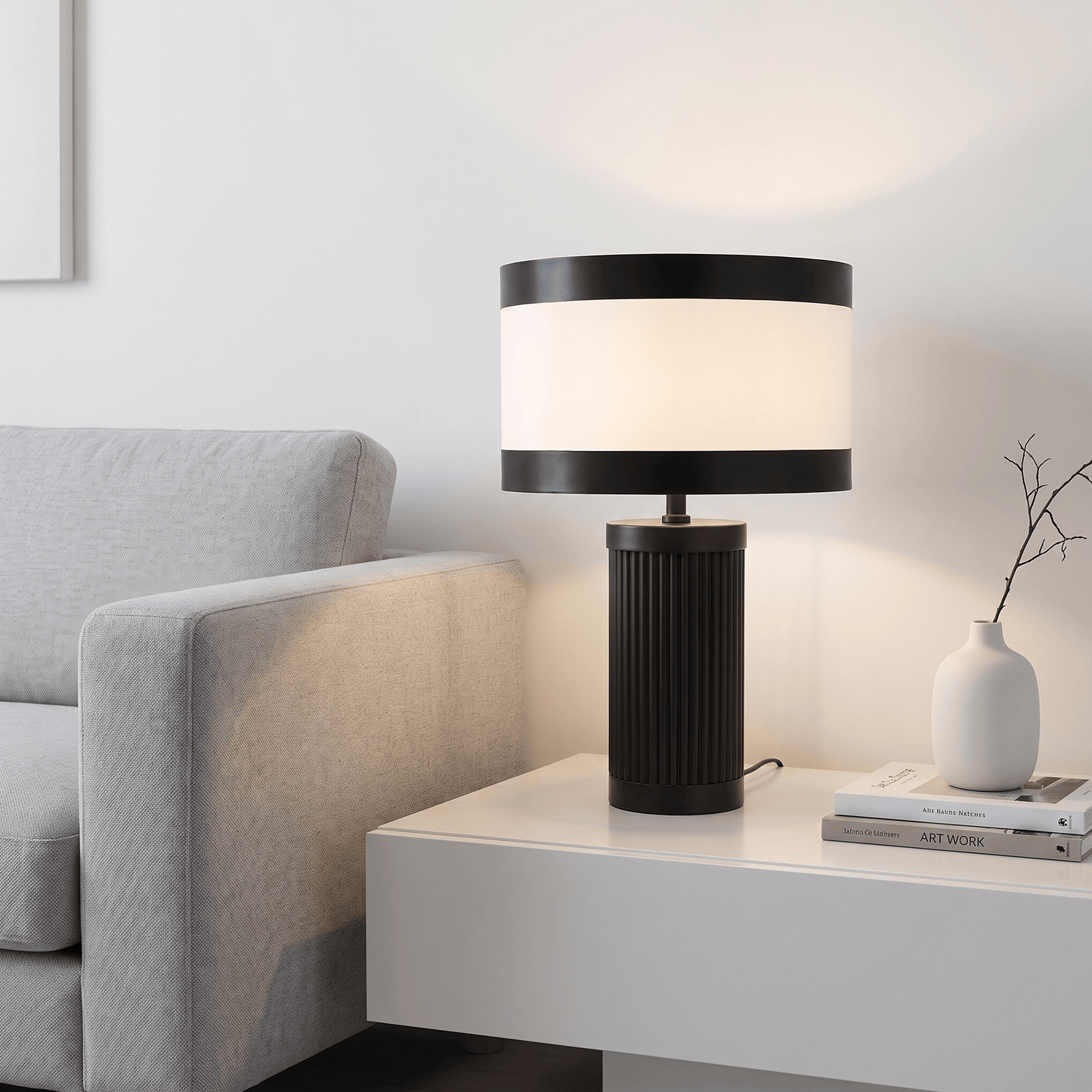 DS Black & White Glass Table Lamp