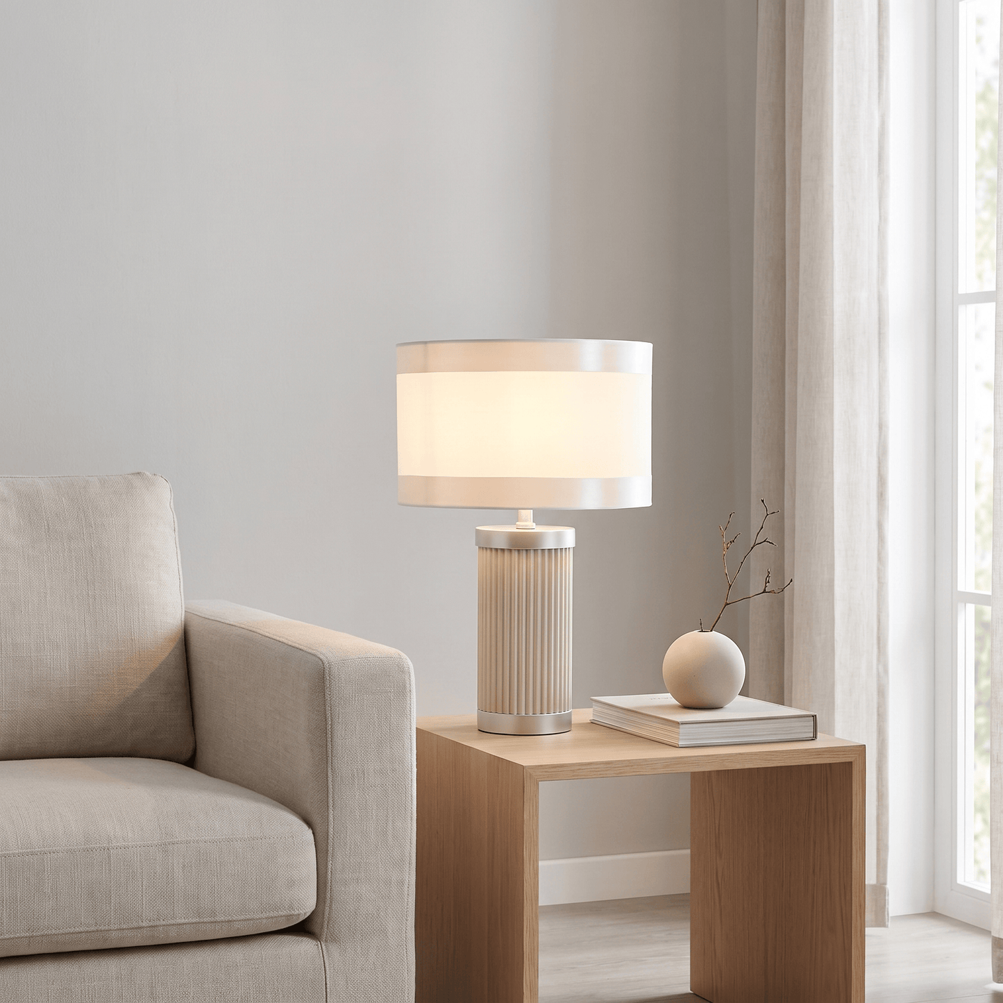 DS Light Taupe & Silver Glass Table Lamp