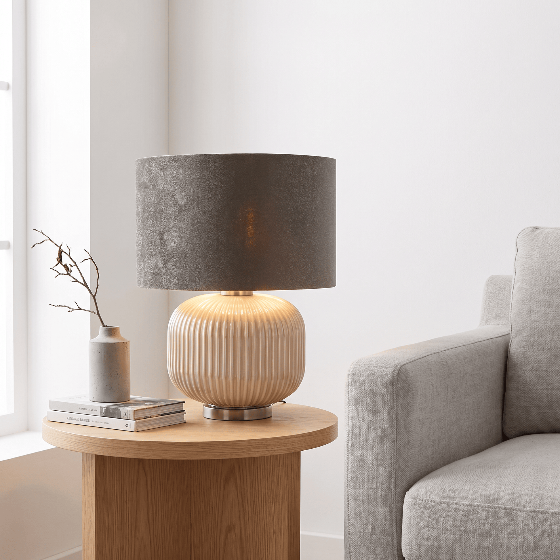 Lights  -  DS Pearl & Taupe Glass Table Lamp  -  60484442