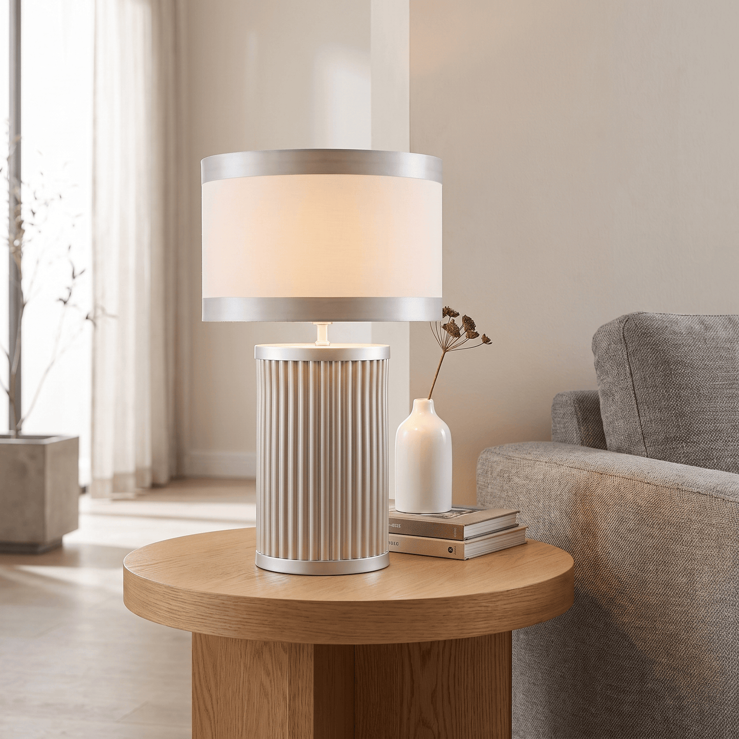 Lights  -  DS Silver & Light Taupe Glass Table Lamp  -  60485983