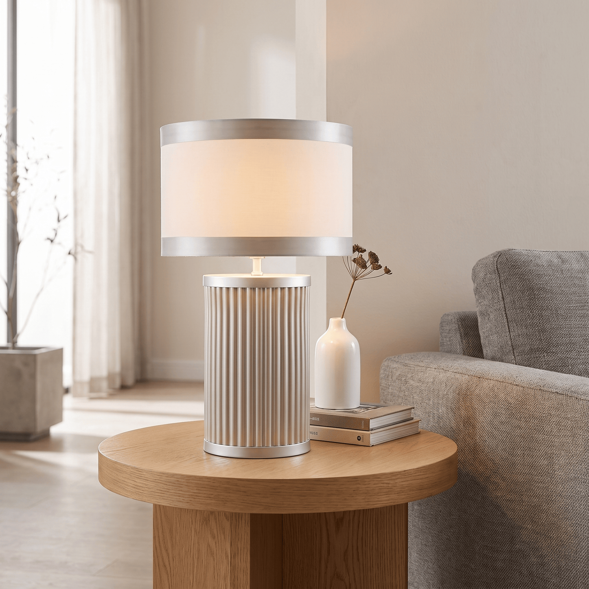 Lights  -  DS Silver & Light Taupe Glass Table Lamp  -  60485983