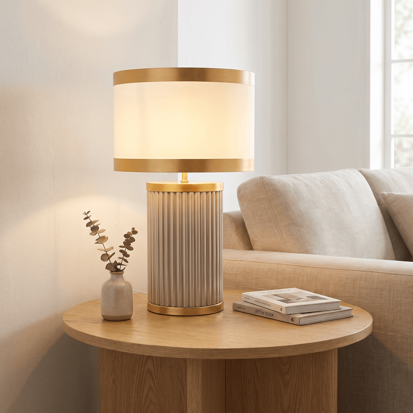 Lights  -  DS Taupe & Gold Glass Table Lamp  -  60485979