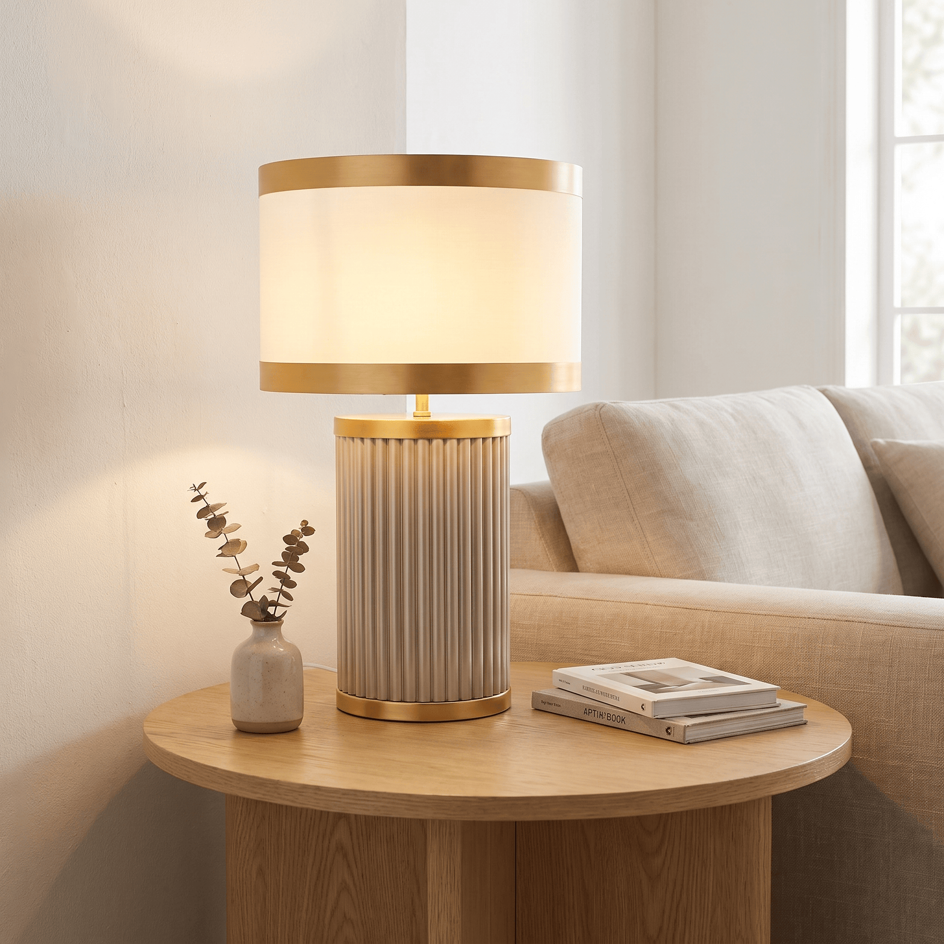 Lights  -  DS Taupe & Gold Glass Table Lamp  -  60485979