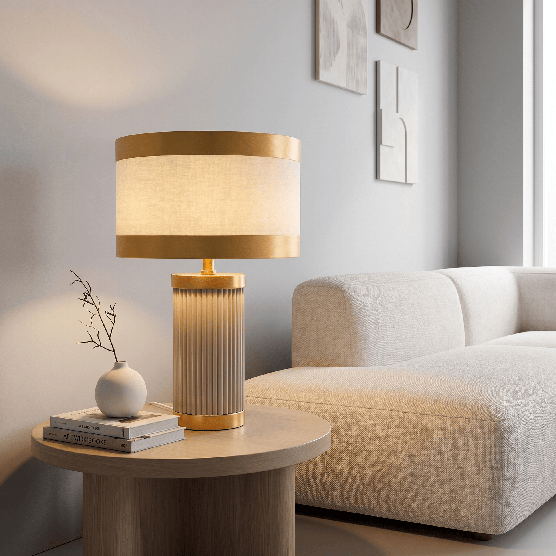 Lights  -  DS Taupe & Gold Glass Table Lamp  -  60485974