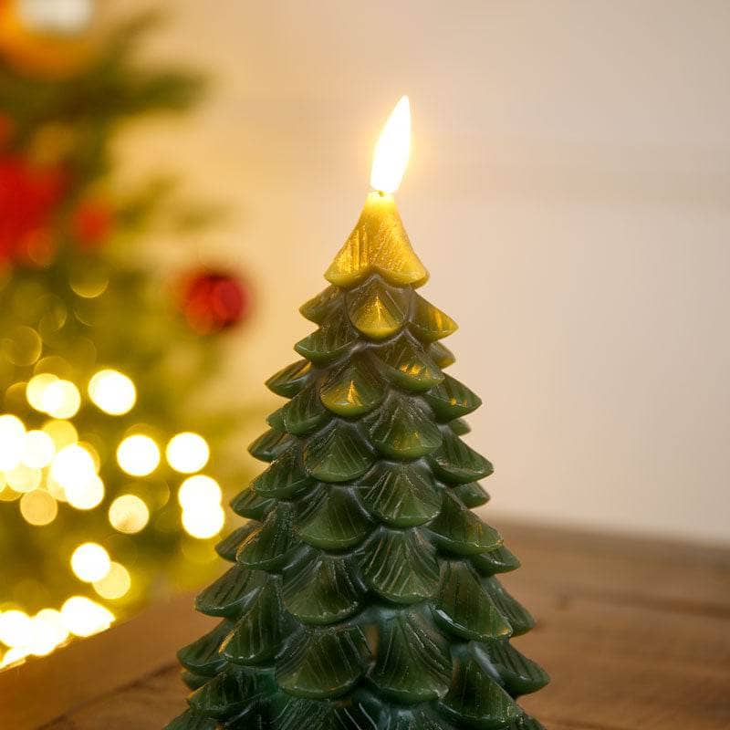 Christmas  -  Dark Green Tree LED Candle - 17cm  -  60008468