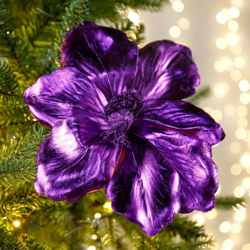 Christmas  -  Dark Purple Magnolia Clip-On Christmas Tree Decoration - 21cm  -  60008701
