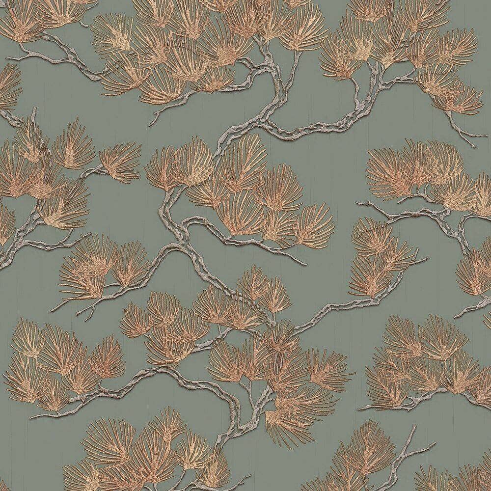 Wallpaper  -  Design ID Pine Tree Sage & Gold Wallpaper - WF121013  -  60007694