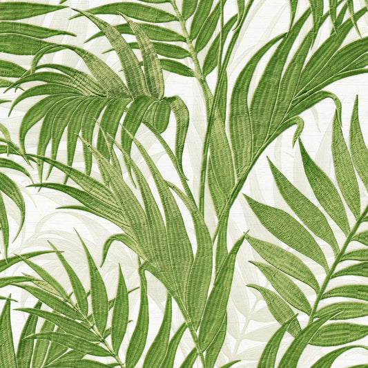 Wallpaper  -  Design ID Tropical Palm Leaf Wallpaper Green & White GR322110  -  60011198