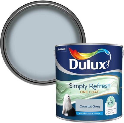 Paint  -  Dulux Simply Refresh 2.5L One Coat Emulsion Coastal Grey  -  60005859