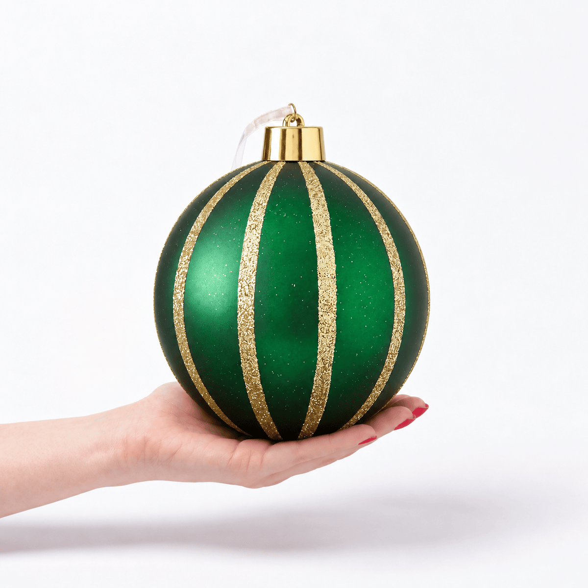 Christmas  -  Emerald & Gold Fine Glitter Stripe Bauble - 20cm  -  60486244