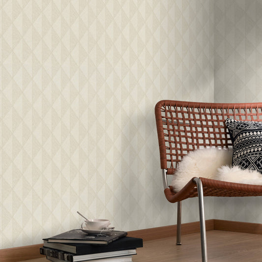 Wallpaper  -  Erismann Woven Diamond Textured Beige Wallpaper - 10524-02  -  60484811