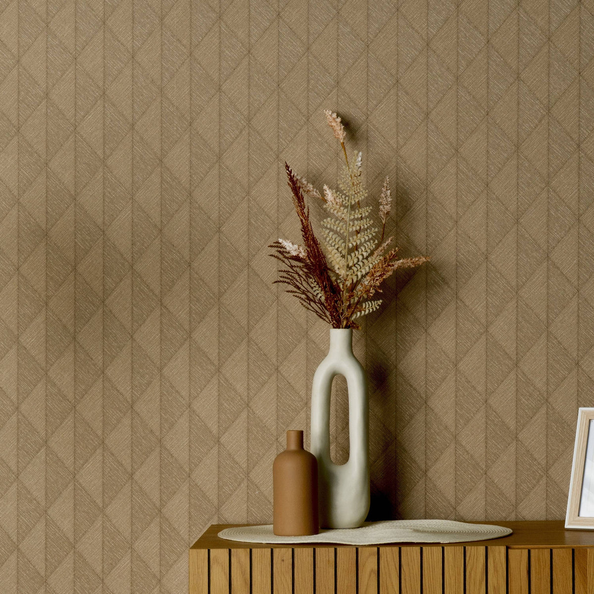 Wallpaper  -  Erismann Woven Diamond Textured Ochre Wallpaper - 10524-20  -  60484815