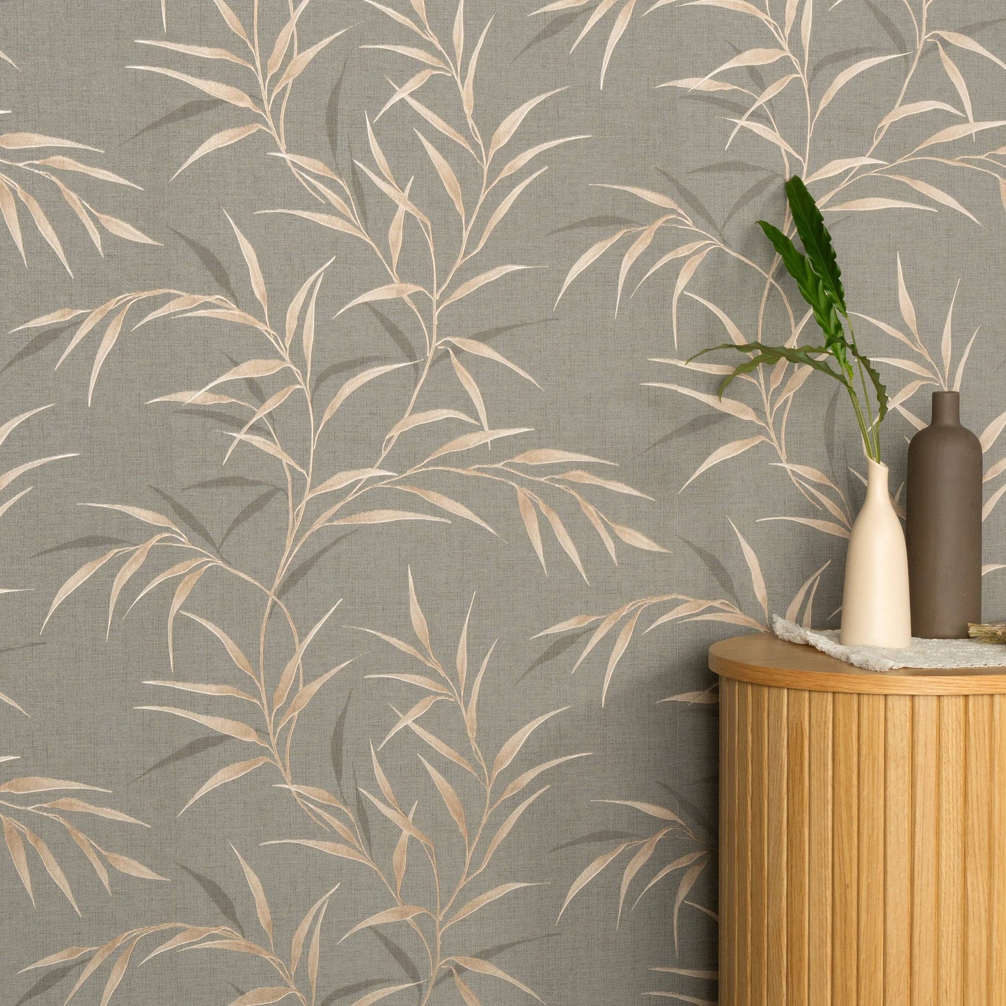 Wallpaper  -  Erismann Yamato Metallic Leaf Brown Wallpaper - 10528-11  -  60484835