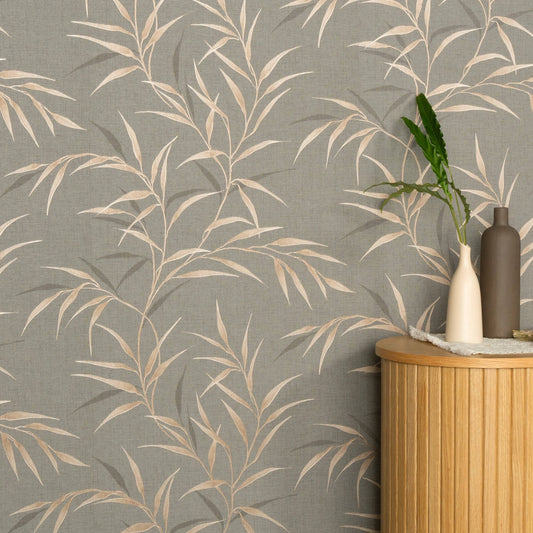 Wallpaper  -  Erismann Yamato Metallic Leaf Brown Wallpaper - 10528-11  -  60484835