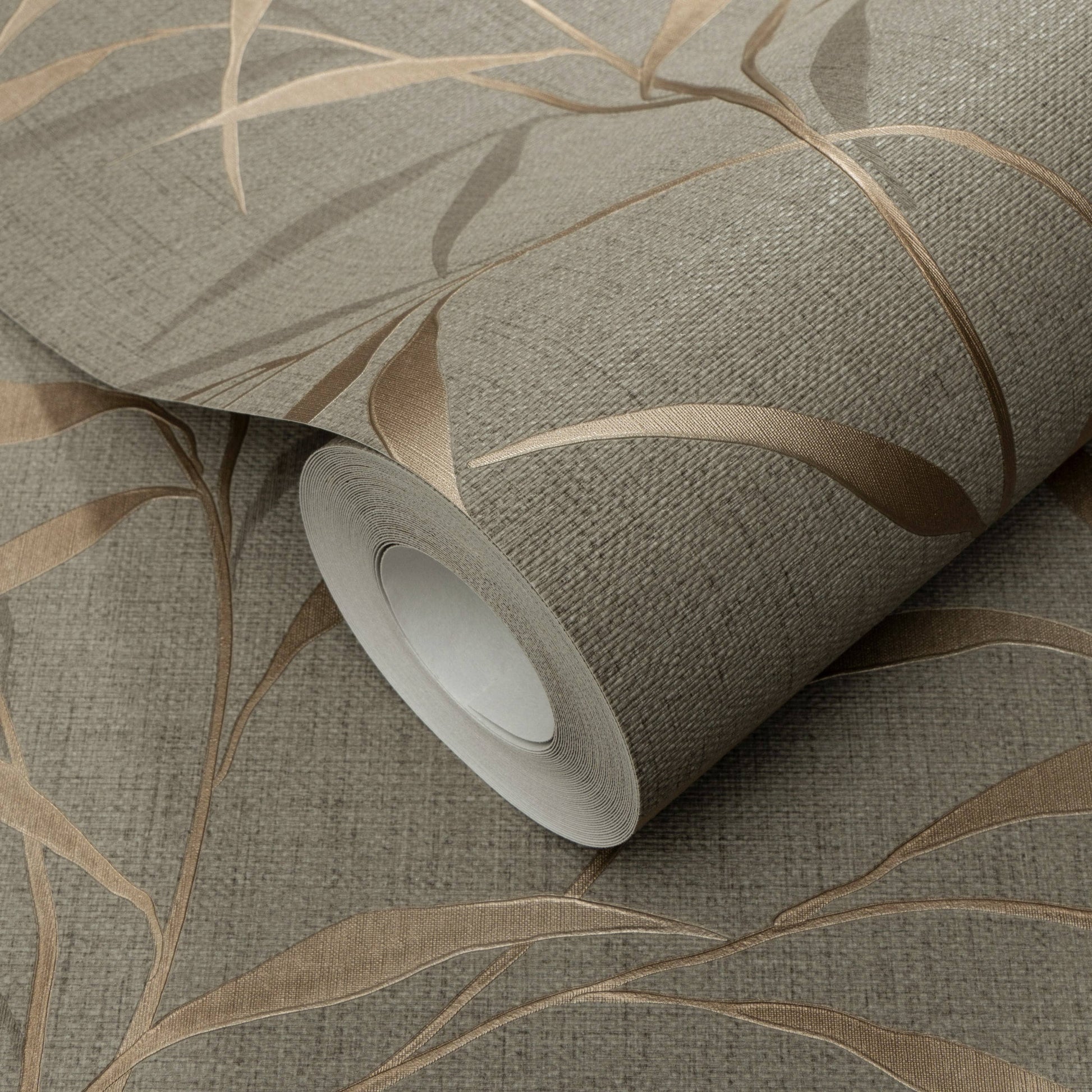 Wallpaper  -  Erismann Yamato Metallic Leaf Brown Wallpaper - 10528-11  -  60484835