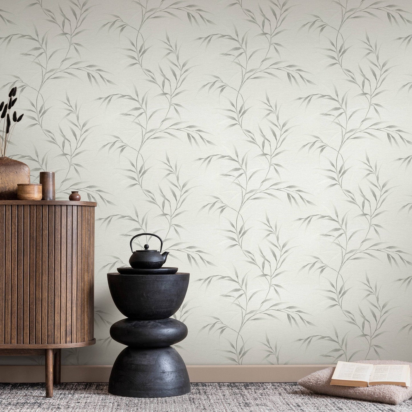 Wallpaper  -  Erismann Yamato Metallic Leaf Light Grey Wallpaper - 10528-31  -  60484839