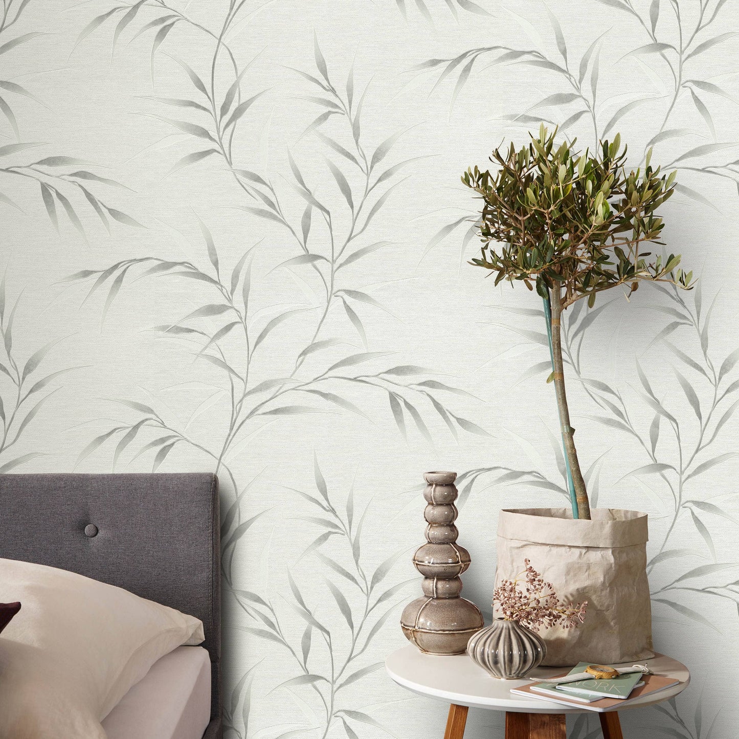 Wallpaper  -  Erismann Yamato Metallic Leaf Light Grey Wallpaper - 10528-31  -  60484839