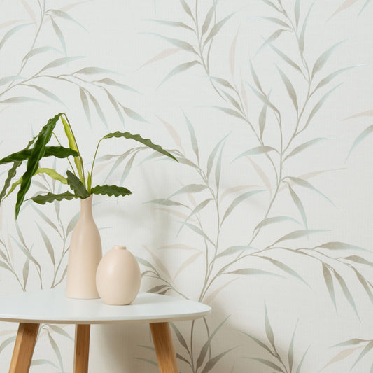Wallpaper  -  Erismann Yamato Metallic Leaf Turquoise Wallpaper - 10528-18  -  60484837