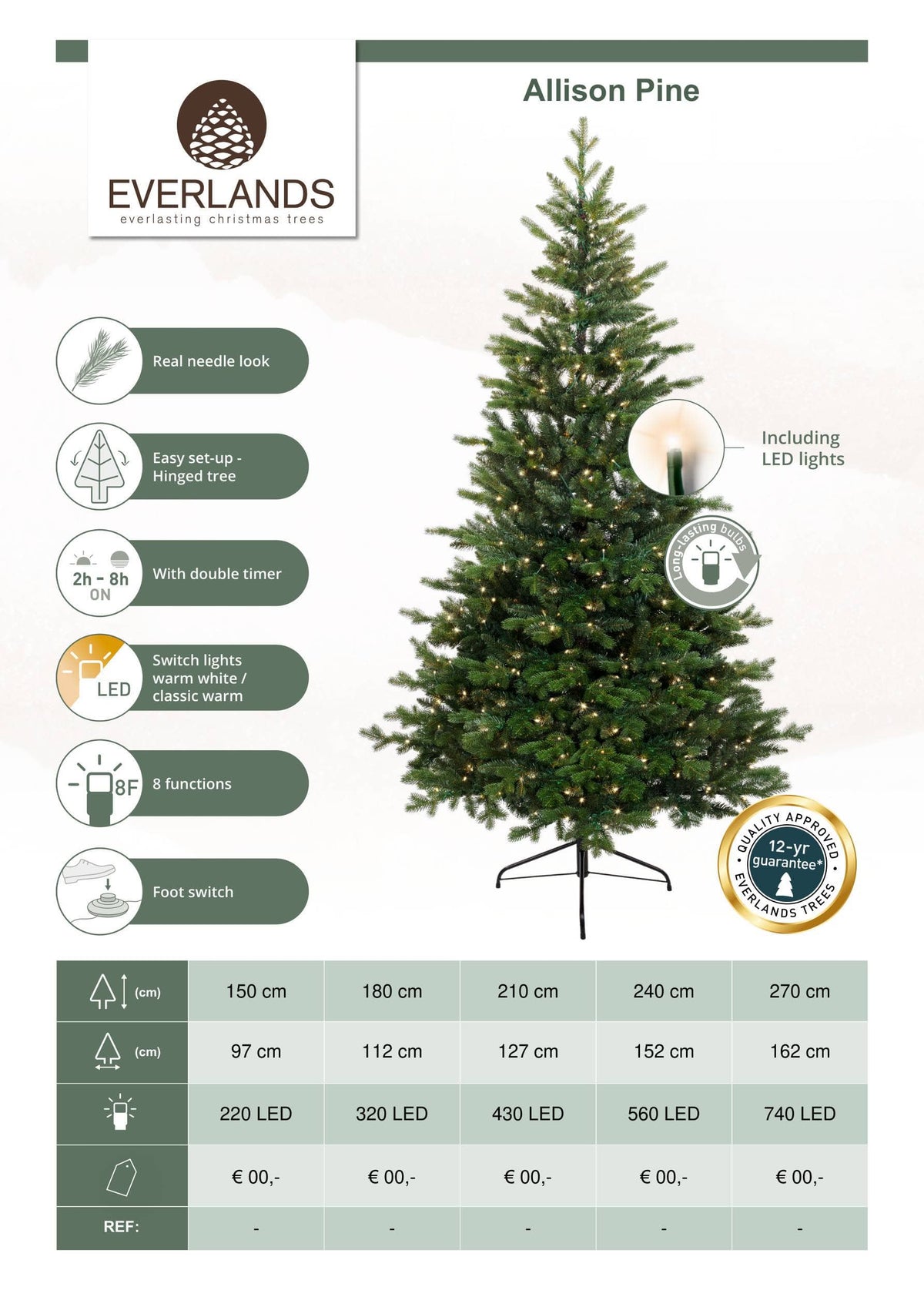 Christmas  -  Everlands Allison Pine Pre-Lit Tree - 7ft  -  60487435