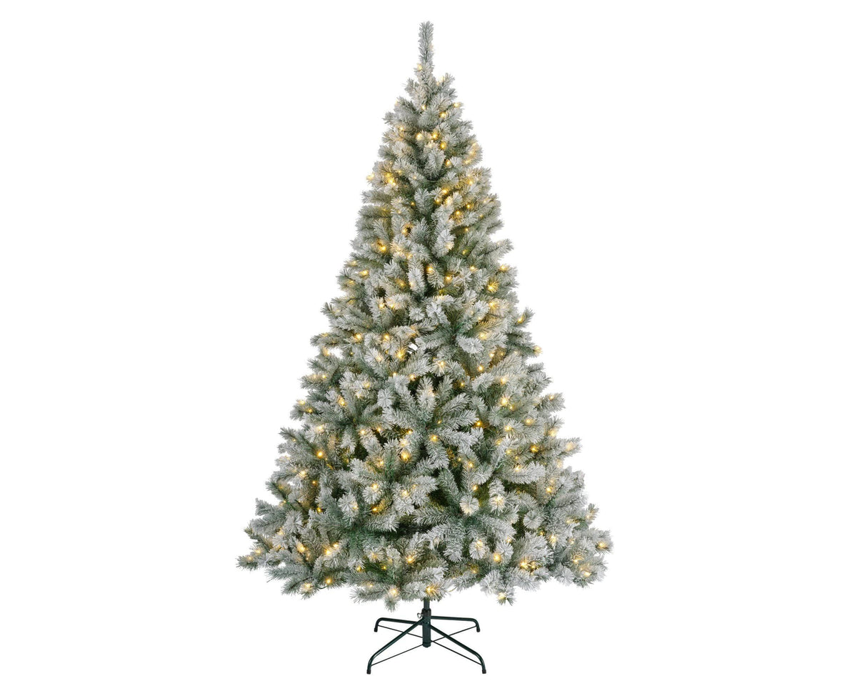 Everlands Canada Frosted LED Spruce Christmas Tree 7ft pre-lit frosted artificial tree on white background.