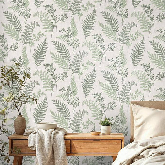 Wallpaper  -  F.Decor Green Fern Textured Vinyl Wallpaper - FD43769  -  60487321