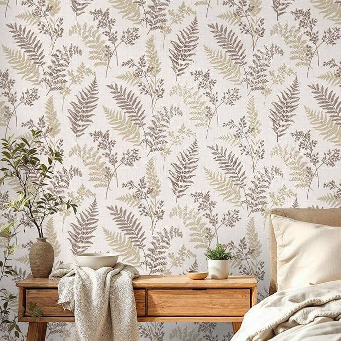Wallpaper  -  F.Decor Mocha Fern Textured Vinyl Wallpaper - FD43768  -  60487319