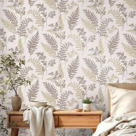 Wallpaper  -  F.Decor Mocha Fern Textured Vinyl Wallpaper - FD43768  -  60487319