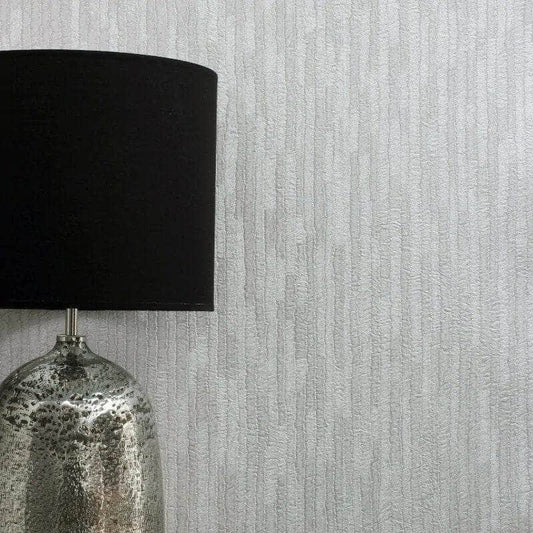 Wallpaper  -  Fine Decor Bergamo Leather Texture White/Silver Glitter Wallpaper - M1400  -  50143807