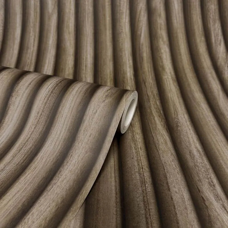 Fine Decor Fluted Wood Walnut Wallpaper - FD44167