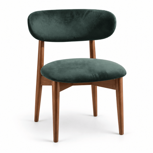 Fiora Dining Chair Emerald front view velvet dining chair with walnut legs
