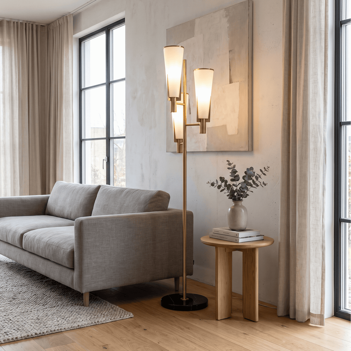 Lights  -  Floor Lamp with White Glass Shade - Gold  -  60485096