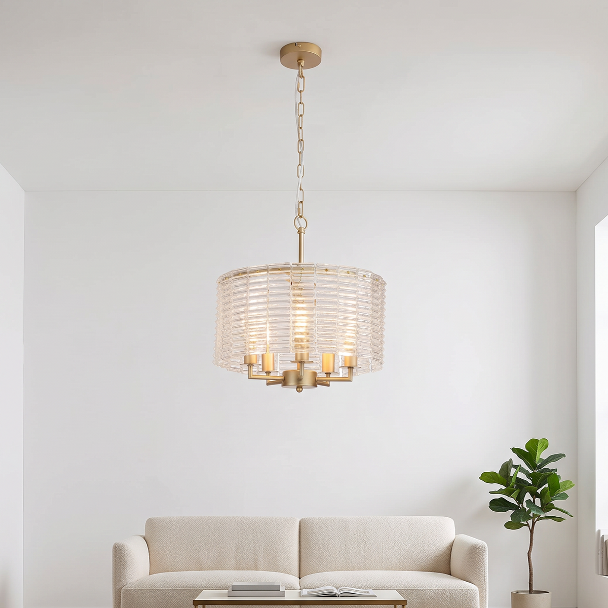 Flute 5 Light Pendant Ceiling Light - Gold
