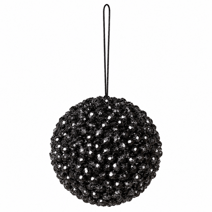 Foam Cluster Bauble - Black Glitter - 15cm, a decorative black Christmas tree ornament with sparkling textured clusters and a black hanging cord.