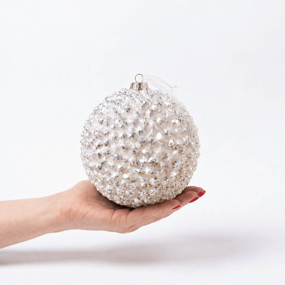 Christmas  -  Foam Cluster Bauble - White Glitter - 15cm  -  60486199