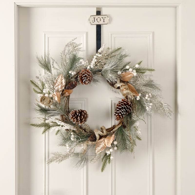 Frosted Bristle Gold Leaf Wreath - 56cm