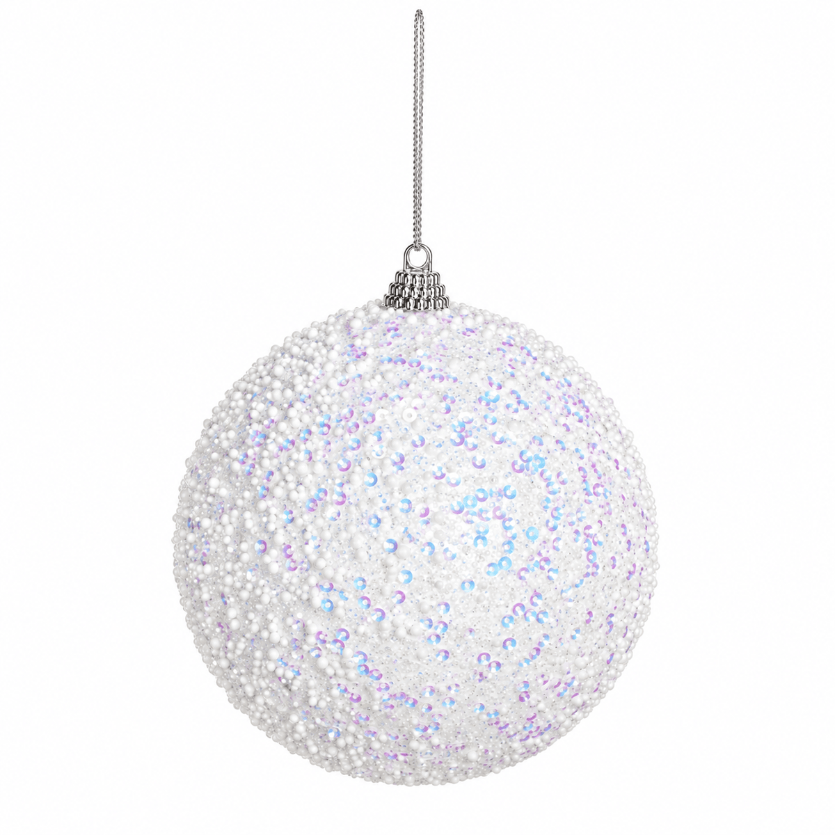 Christmas  -  White Ball with Bead & Sequin Design - 15cm  -  60039454