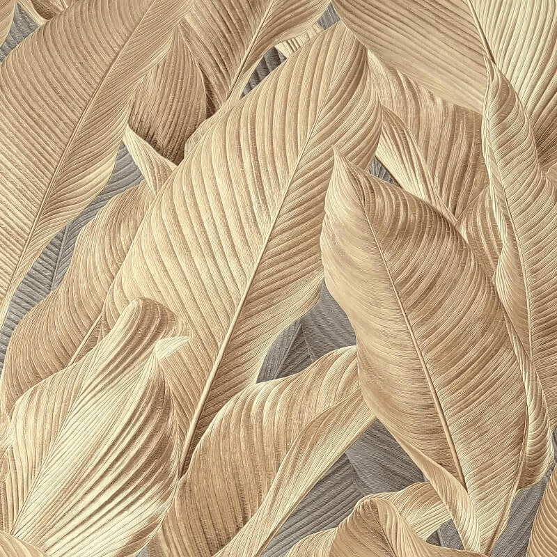Gianni Leaf Natural Wallpaper natural oversized tropical leaf pattern with grey accents