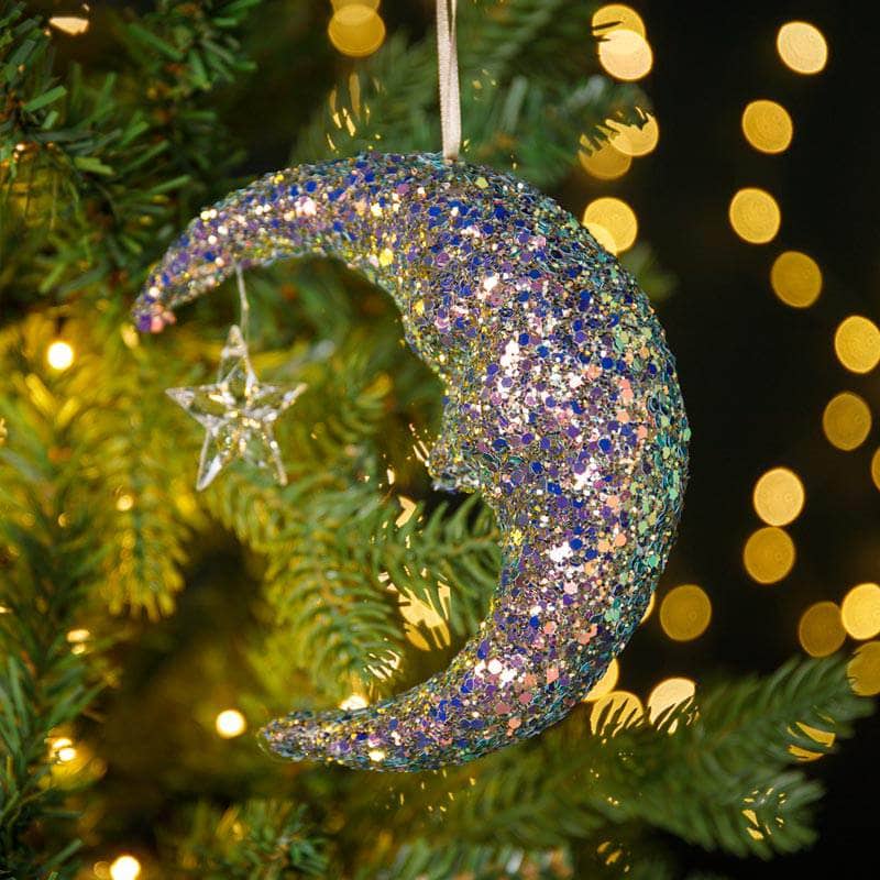 Christmas  -  Glitter Hanging Moon Christmas Decoration - 14cm  -  60008479