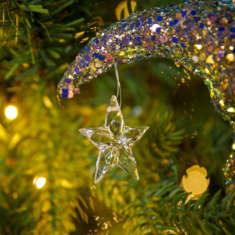 Christmas  -  Glitter Hanging Moon Christmas Decoration - 14cm  -  60008479