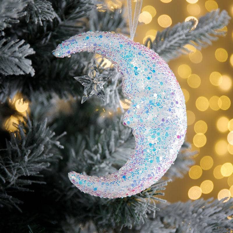 Christmas  -  Glitter Hanging Moon Christmas Decoration - 14cm  -  60008479