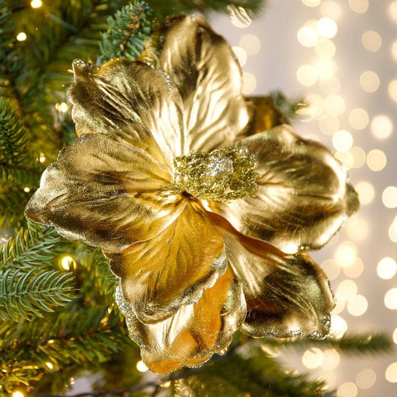 Christmas  -  Gold Magnolia Clip-On Christmas Tree Decoration - 21cm  -  60008700