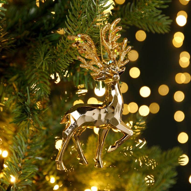Christmas  -  Gold Mirror-Cut Reindeer Shatterproof Christmas Tree Decoration - 16cm  -  50153624