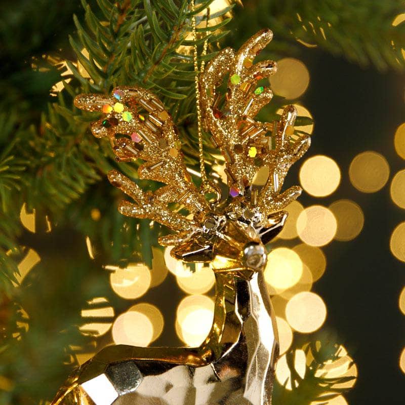 Christmas  -  Gold Mirror-Cut Reindeer Shatterproof Christmas Tree Decortaion - 16cm  -  50153624