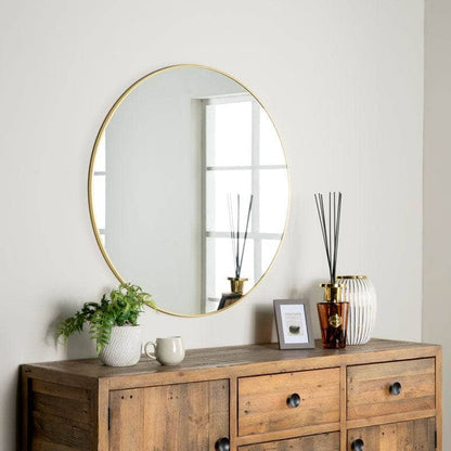 Mirrors  -  Gold Round Wall Mirror - 90cm  -  60008287