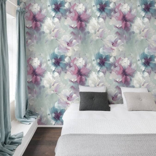 Wallpaper  -  Grandeco Very Diana Blue & Pink Wallpaper - VE3004  -  60487248