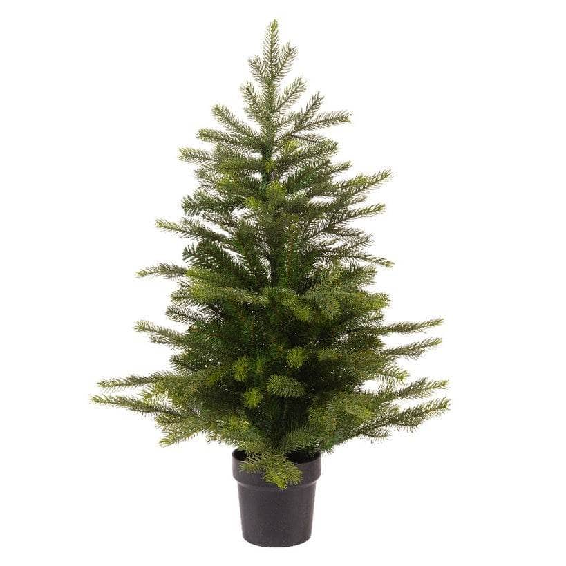Grandis Mini Tree 60cm realistic green tabletop artificial Christmas tree in black pot.
