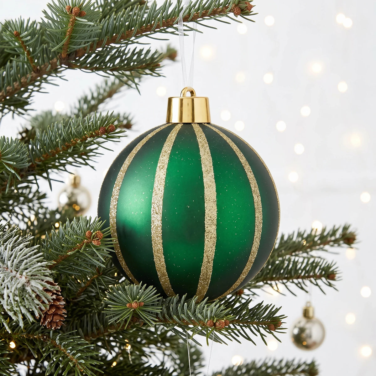 Christmas  -  Emerald & Gold Fine Glitter Stripe Bauble - 20cm  -  60486244