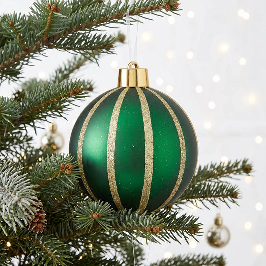 Christmas  -  Emerald & Gold Fine Glitter Stripe Bauble - 20cm  -  60486244